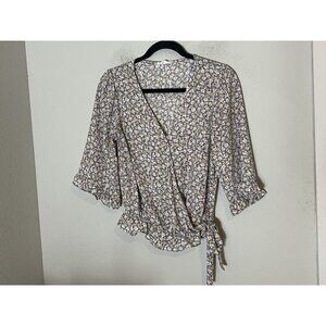 Sienna Sky Floral Poet 3/4 Sleeve Faux Wrap Top Size Small